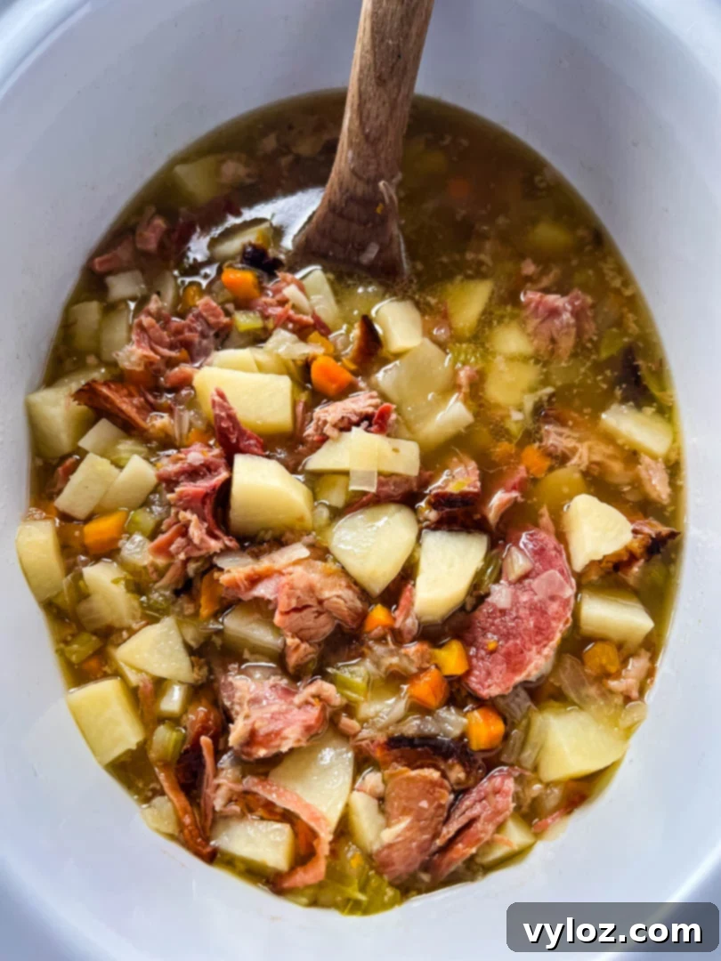 Hearty Slow Cooker Ham, Potato and Vegetable Soup 1 featured 36813