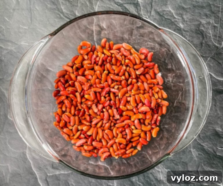 Easy Instant Pot Louisiana Red Beans and Rice 5 red beans in a bowl with water