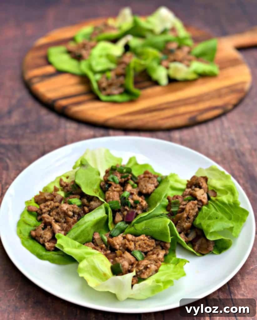 keto low carb pf changs lettuce wraps on a white plate