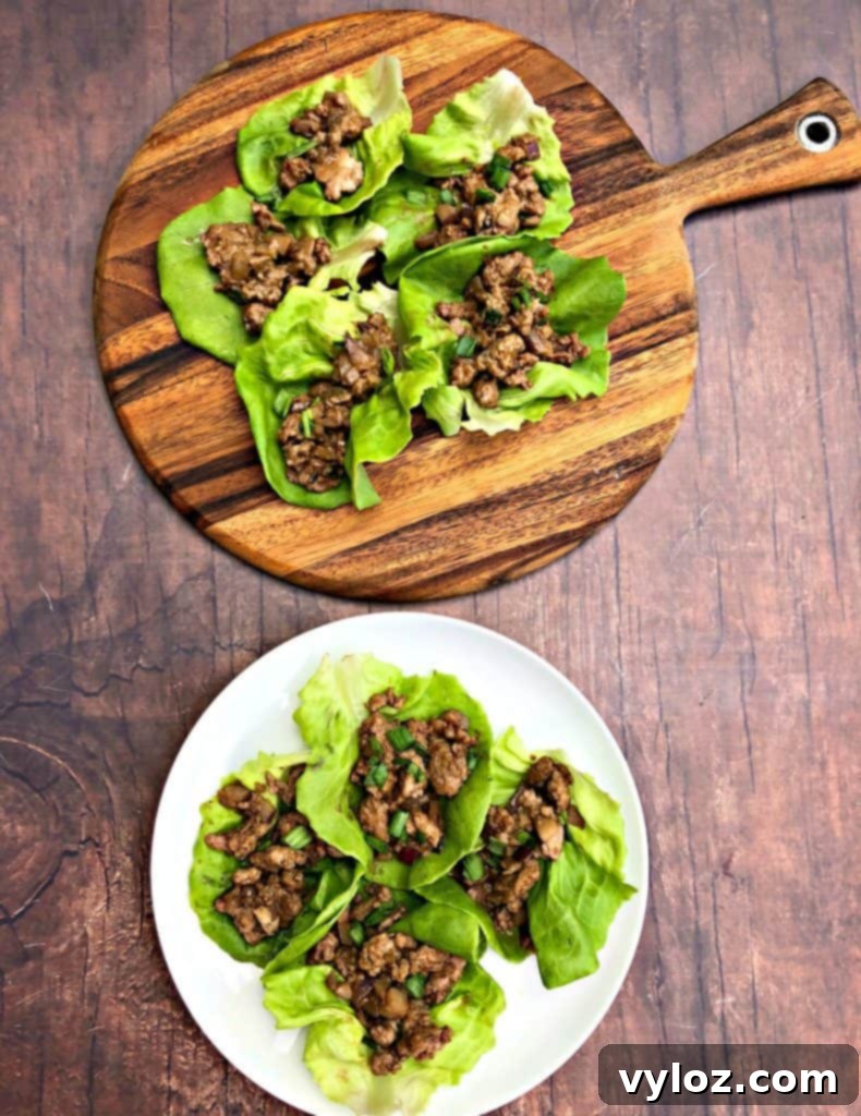 keto low carb pf changs lettuce wraps on a white plate