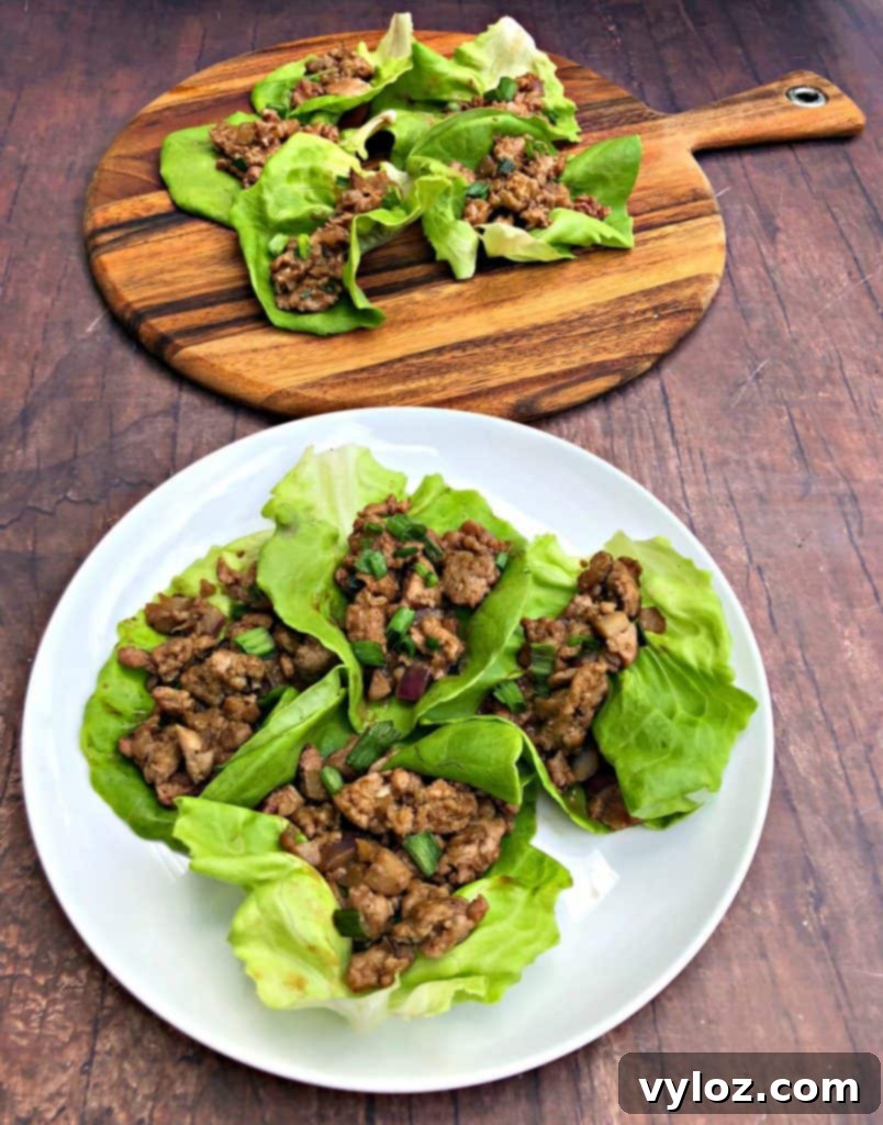 keto low carb pf changs lettuce wraps on a white plate