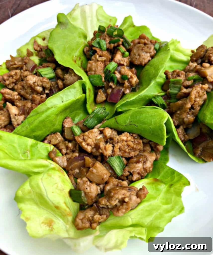 keto low carb pf changs lettuce wraps on a white plate