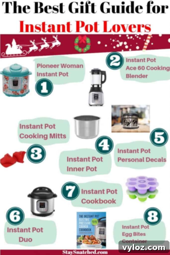Instant Pot Essentials: Top Accessories and Gift Ideas 16 A collage of various must-have Instant Pot accessories and gifts, including a pressure cooker, an inner pot, and an egg mold.