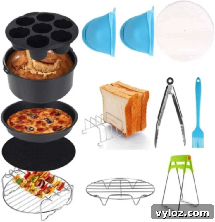 Essential Air Fryer Accessories for Every Kitchen 5 Air Fryer Accessory Kit with Cake Barrel, Pizza Pan, Skewer Rack