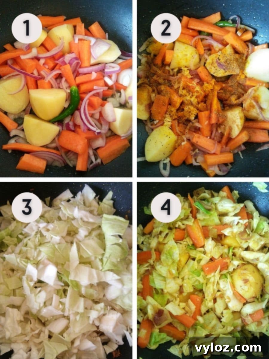 Ethiopian Atakilt Wat Making Steps - Sautéing vegetables with spices