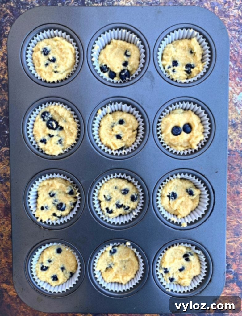 keto blueberry muffins in a muffin tin