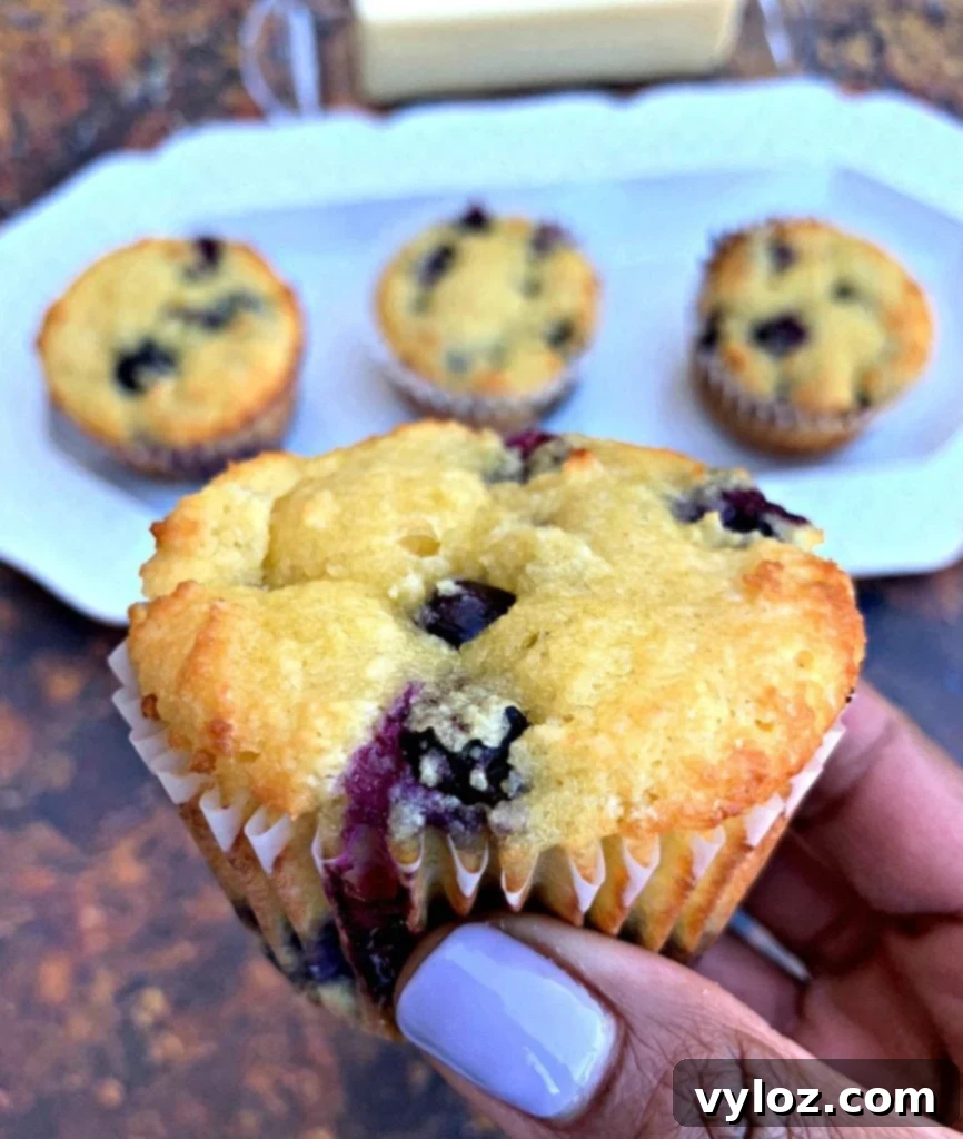 person holding keto blueberry muffins