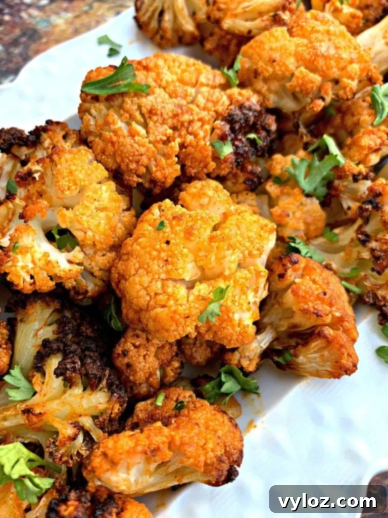 Crispy Air Fryer Buffalo Cauliflower 9 Another perspective of keto buffalo cauliflower wings arranged on a white plate