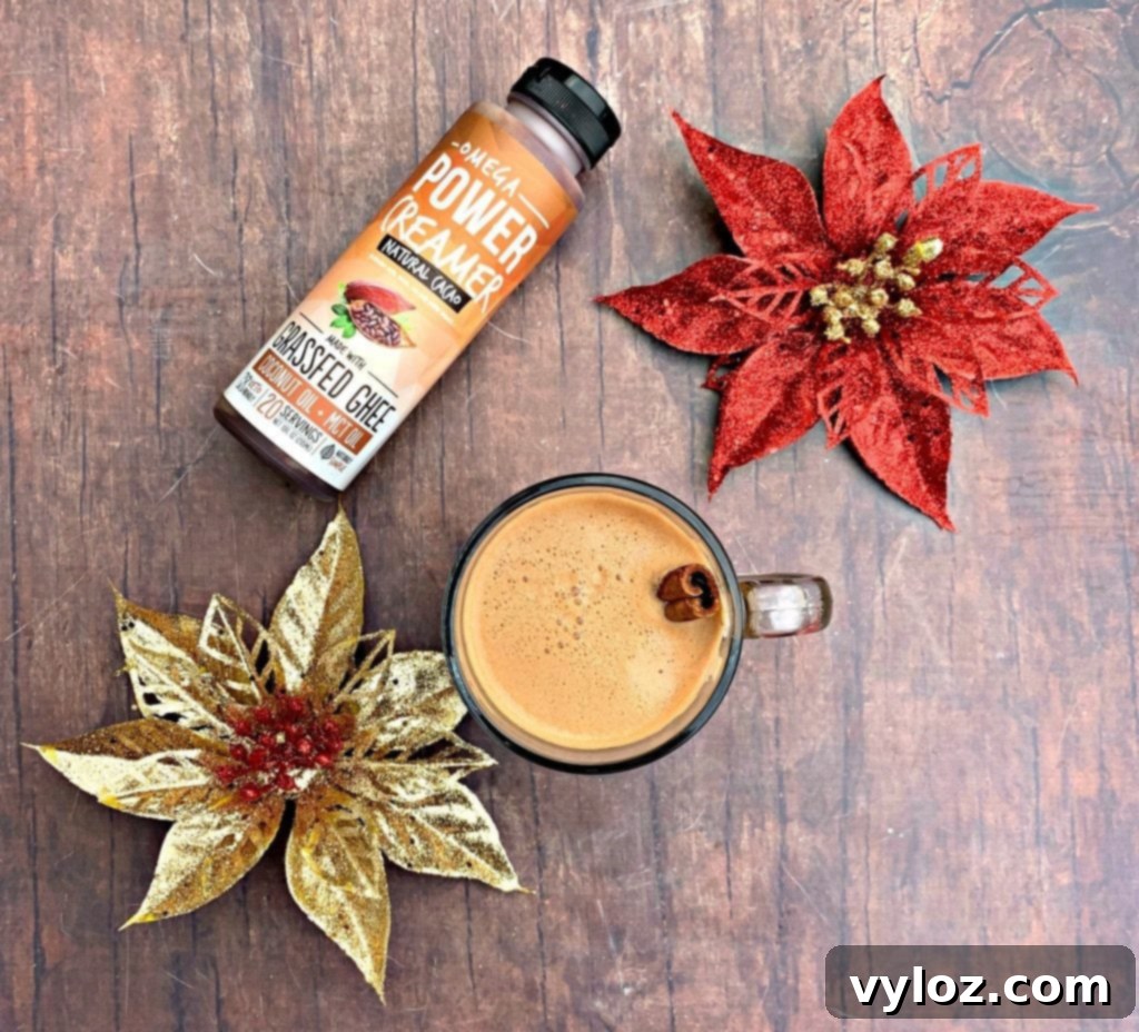 keto low carb peppermint mocha with christmas decorations
