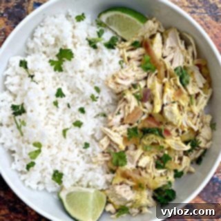 Easy Slow Cooker Curry Chicken Rice Bowls 9 curry chicken and jasmine rice in a white bowl