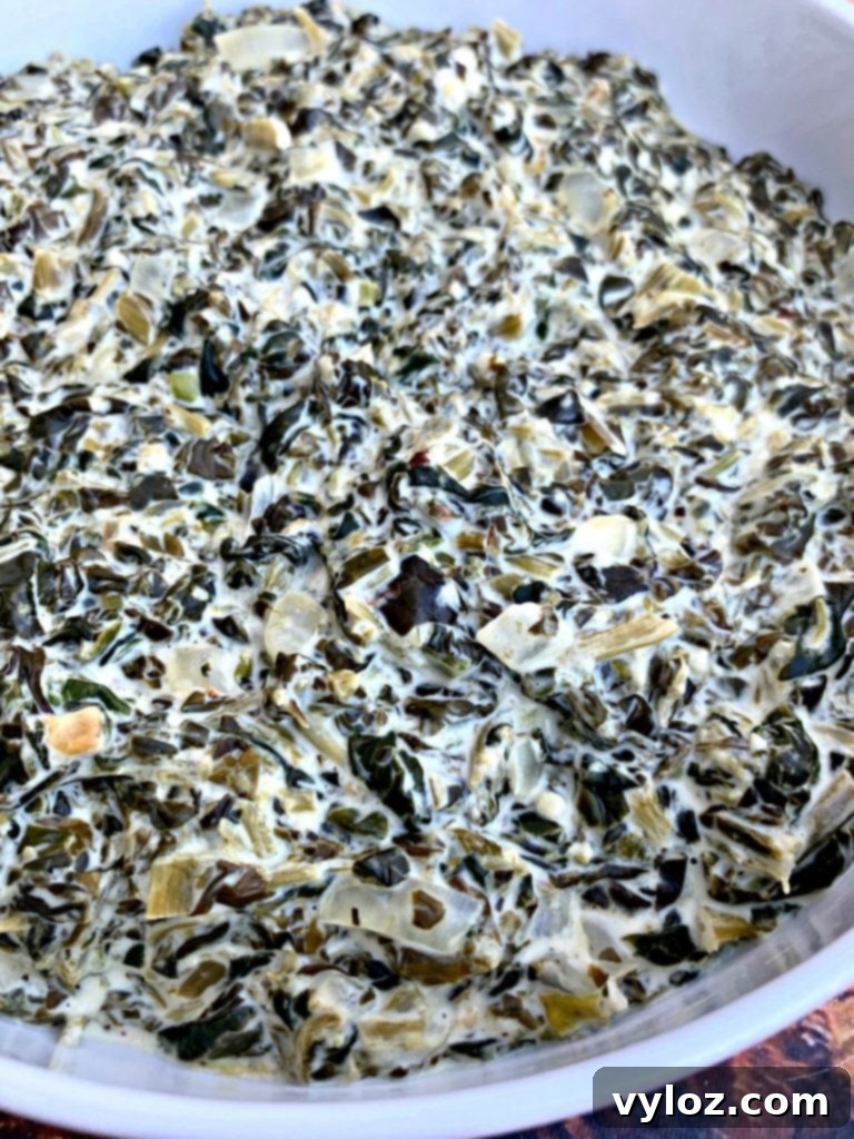 Another view of the keto low-carb creamed spinach in a bowl, showing its appetizing appeal.