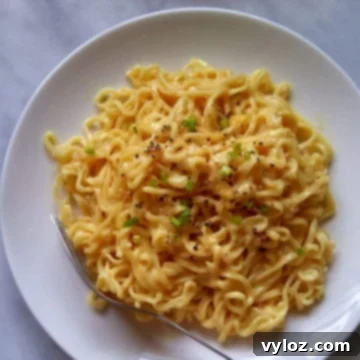 Cheesy ramen noodle in a bowl