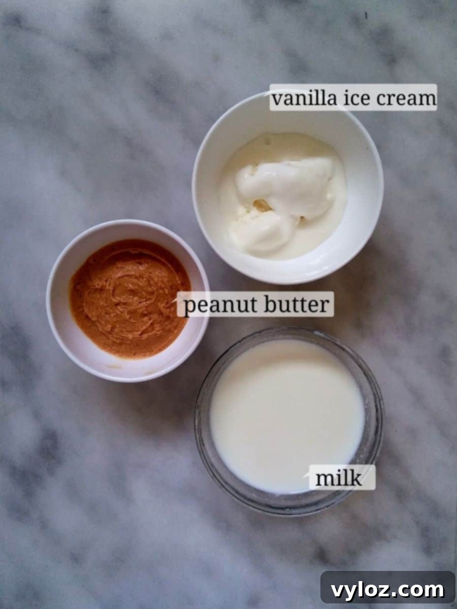 ingredients for peanut butter milkshake