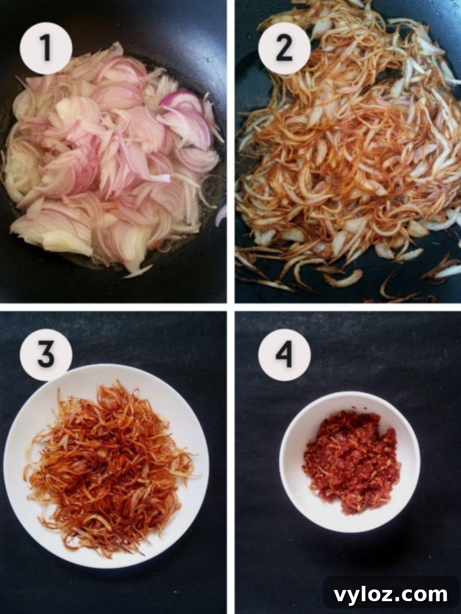 frying the onions for chicken korma.