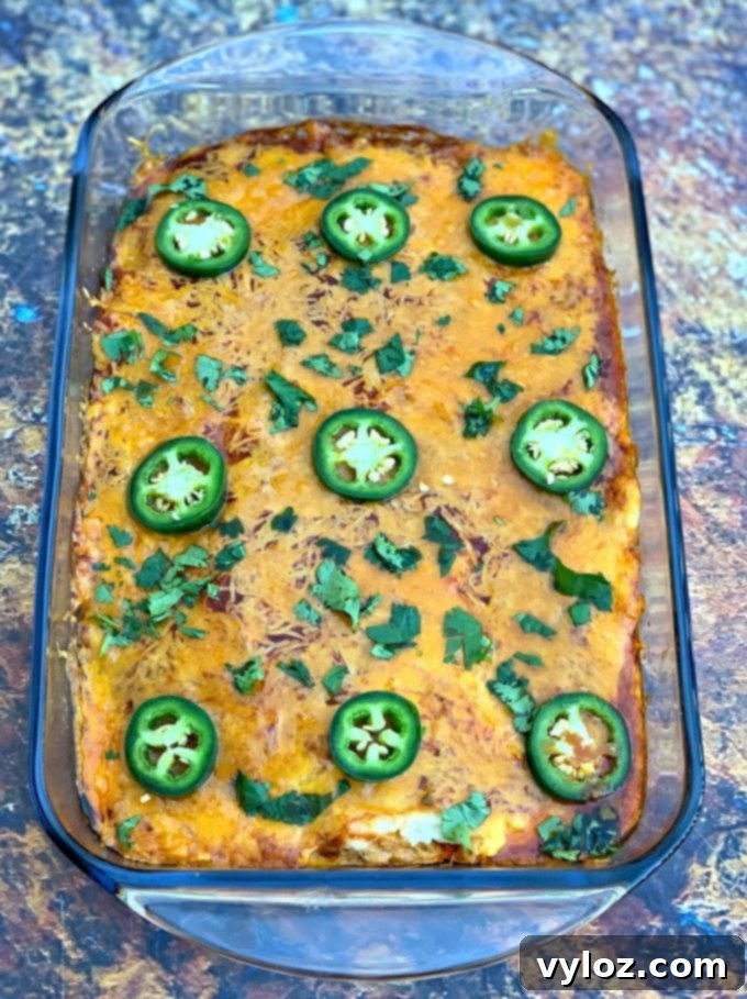 keto low carb enchilada casserole in a baking dish