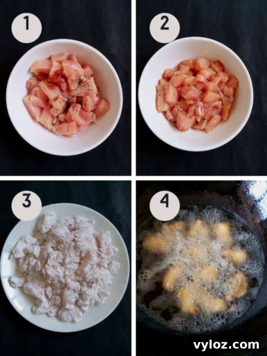 Marinating and frying chicken for salt and pepper chicken 