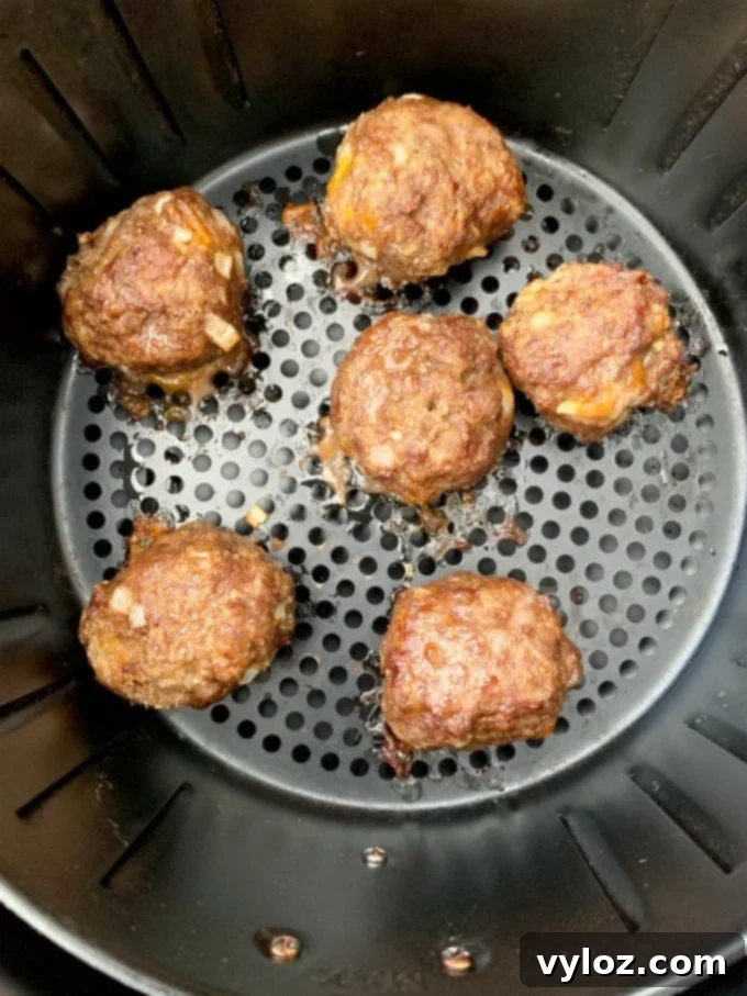 Air Fryer BBQ Beef Meatballs 7 Keto Low Carb Meatballs cooking in an Air Fryer