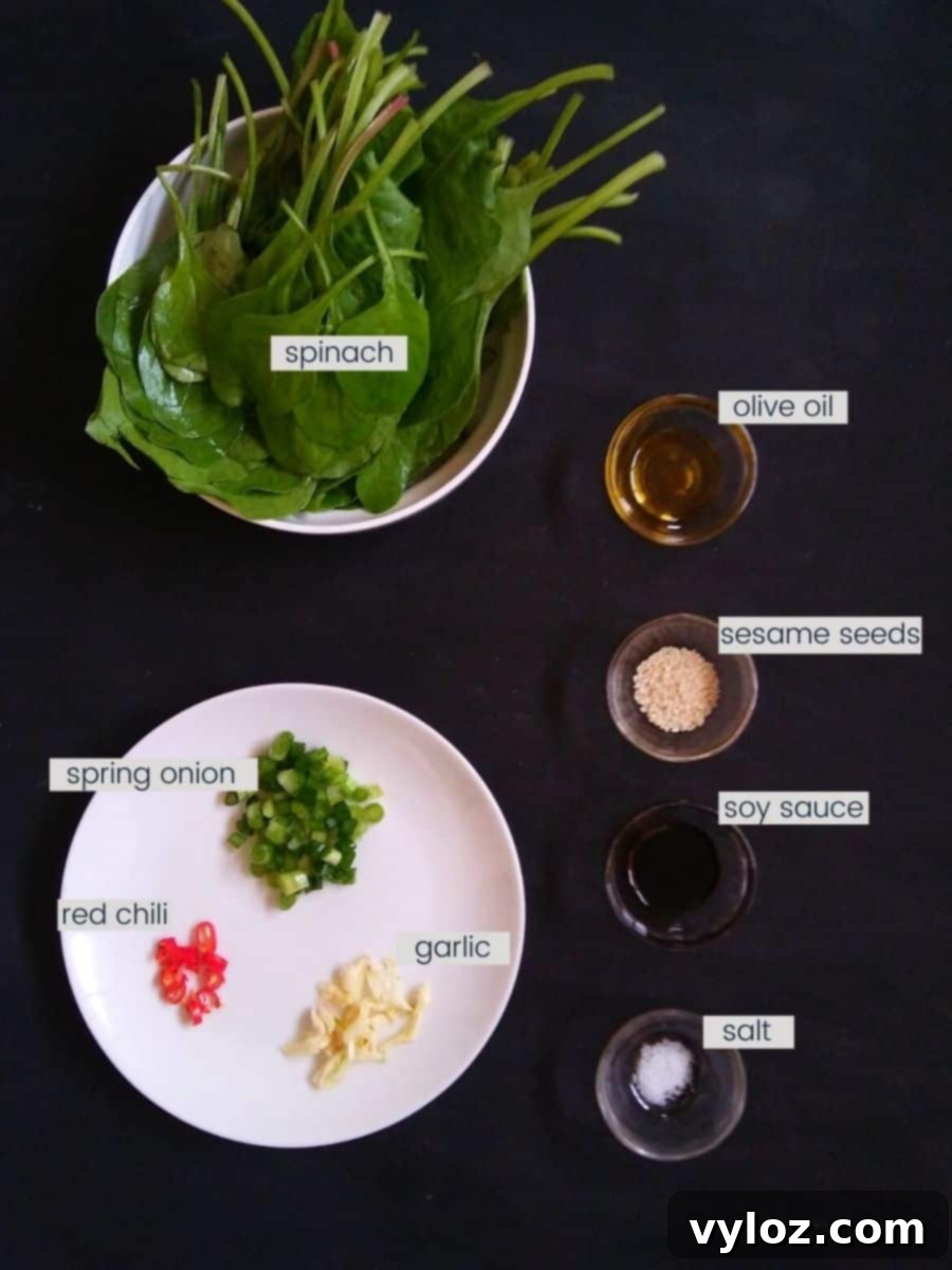 Ingredients required to make spinach stir fry