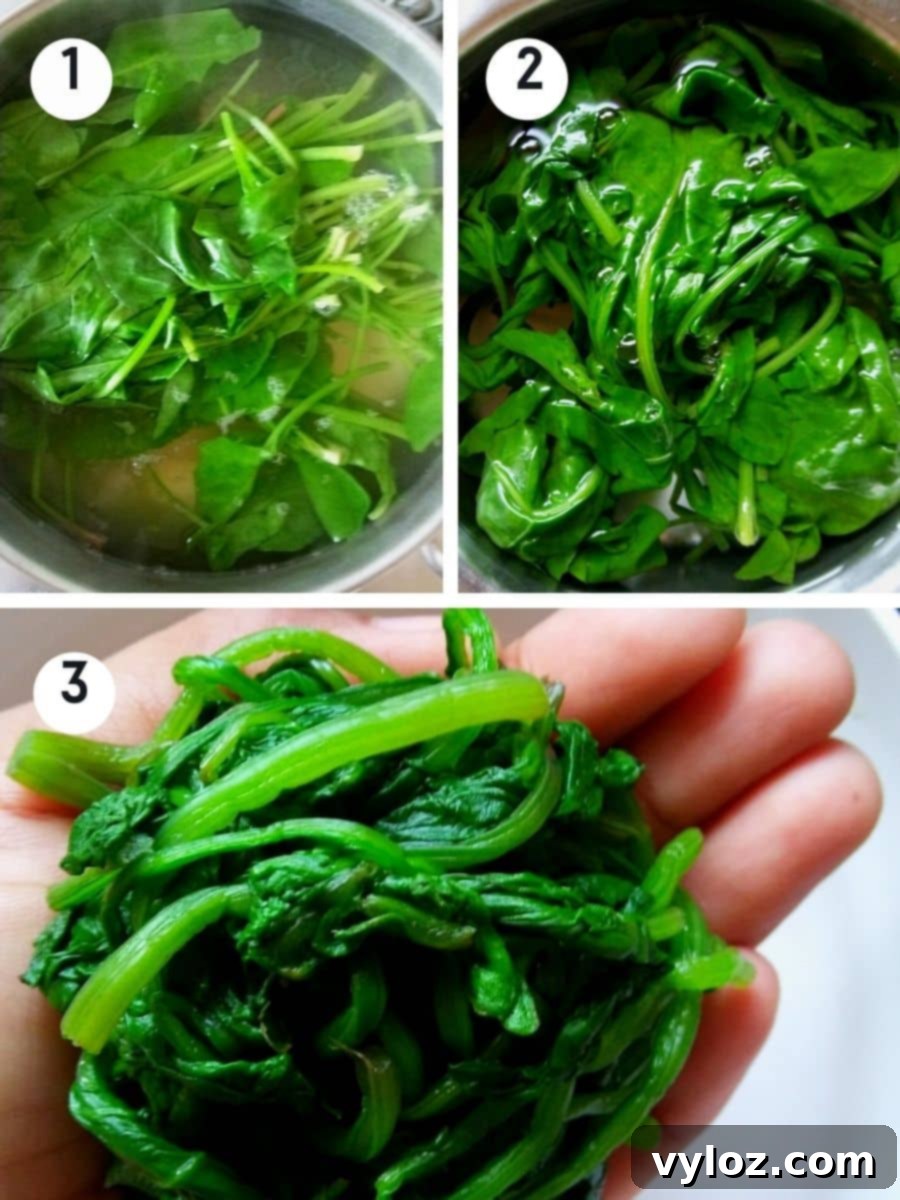 Blanching spinach steps