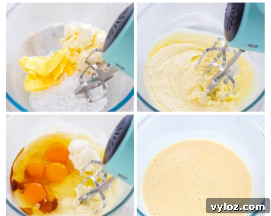 a collage photo showing how to combine butter, eggs, and almond flour for keto cake mix