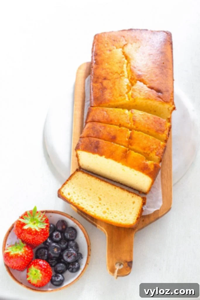 keto low carb pound cake on a wooden board