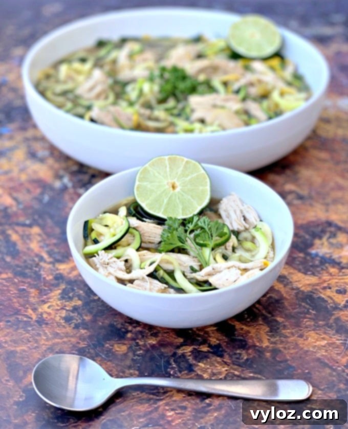 Keto Low Carb Instant Pot Chicken Zoodle Soup 9 keto low carb chicken noodle soup with zucchini noodles in white bowls