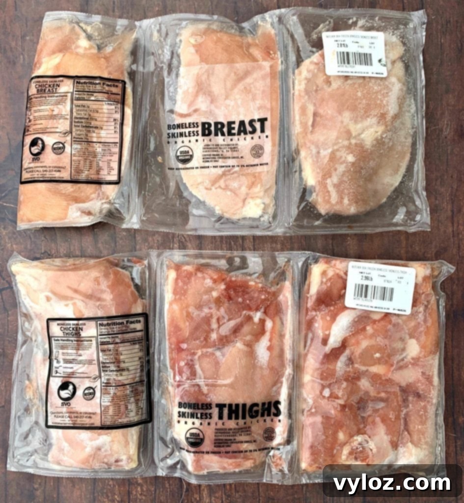 Butcher Box chicken breasts and thighs in packaging, ready for meal prep.