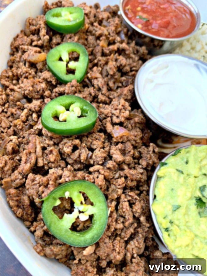 30 Minute Taco Bowl 9 keto taco bowl with ground beef and jalapenos in a white bowl
