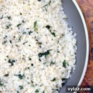 cilantro lime cauliflower rice in a skillet
