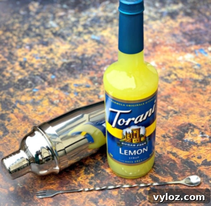 Sugar-Free Keto Lemon Drop Martinis 4 sugar free lemon syrup and a martini shaker