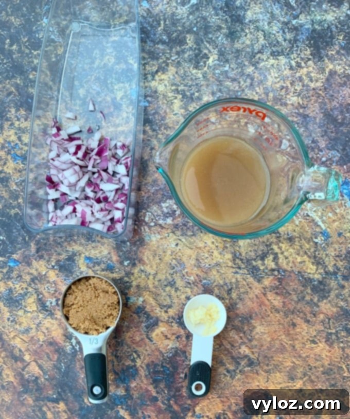 chopped onions, chicken broth, brown sugar, and garlic