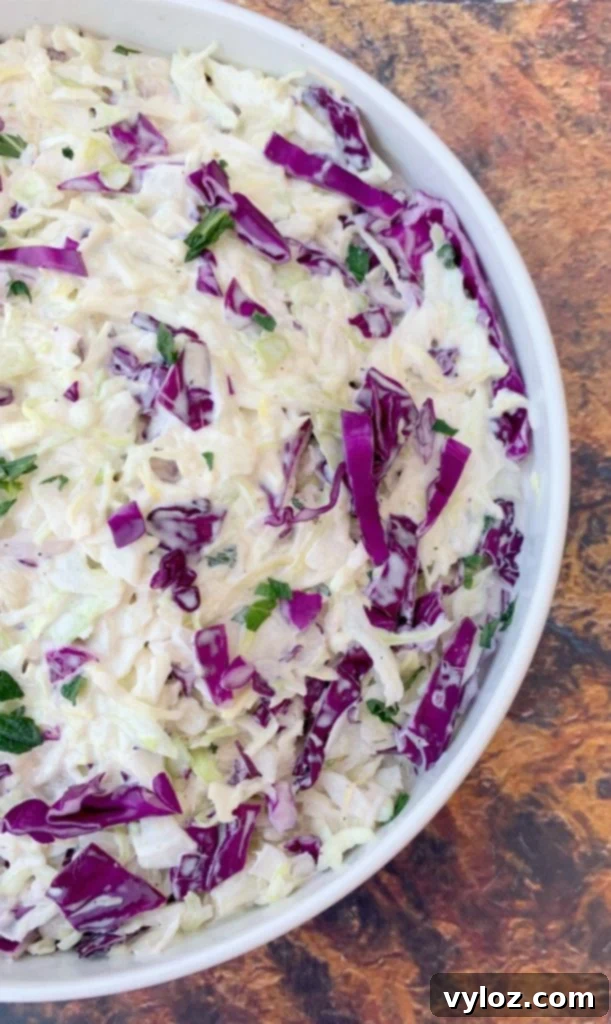 keto low carb coleslaw in a white bowl