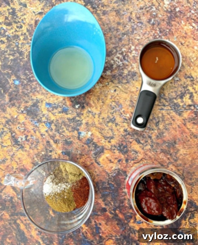 Instant Pot Chipotle Barbacoa Beef 3 Ingredients for Instant Pot keto low carb barbacoa beef, including chipotles in adobo, beef broth, spices, and a beef chuck roast