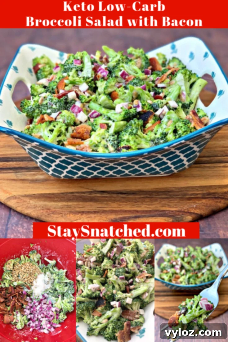 Pin this Keto Low-Carb Broccoli Salad with Bacon recipe