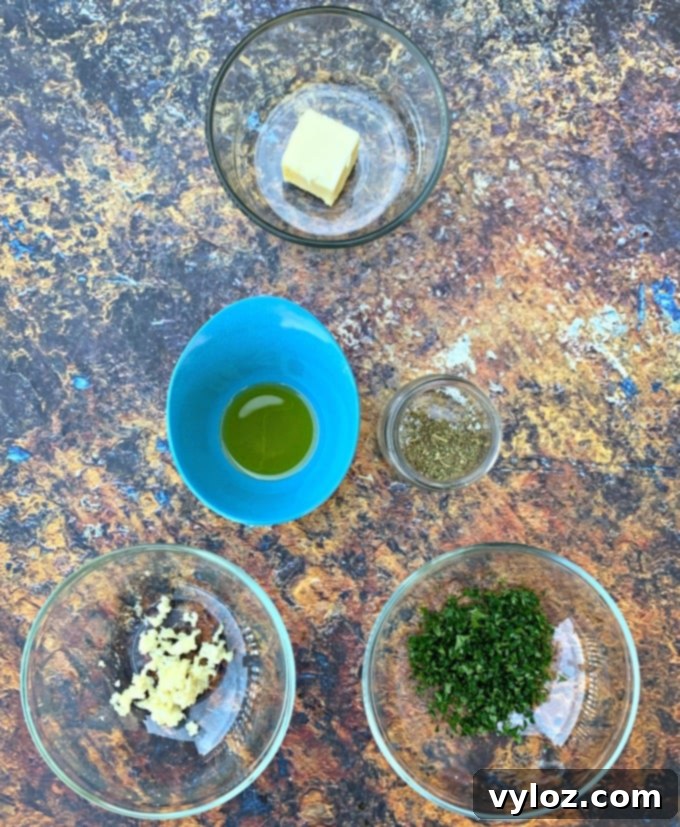 butter, olive oil, parsley and garlic for air fryer garlic bread
