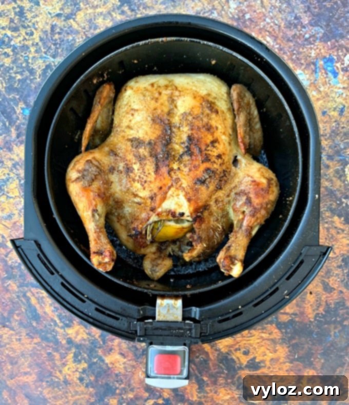Effortlessly Crispy Air Fryer Whole Chicken 5 air fryer whole chicken in an air fryer basket