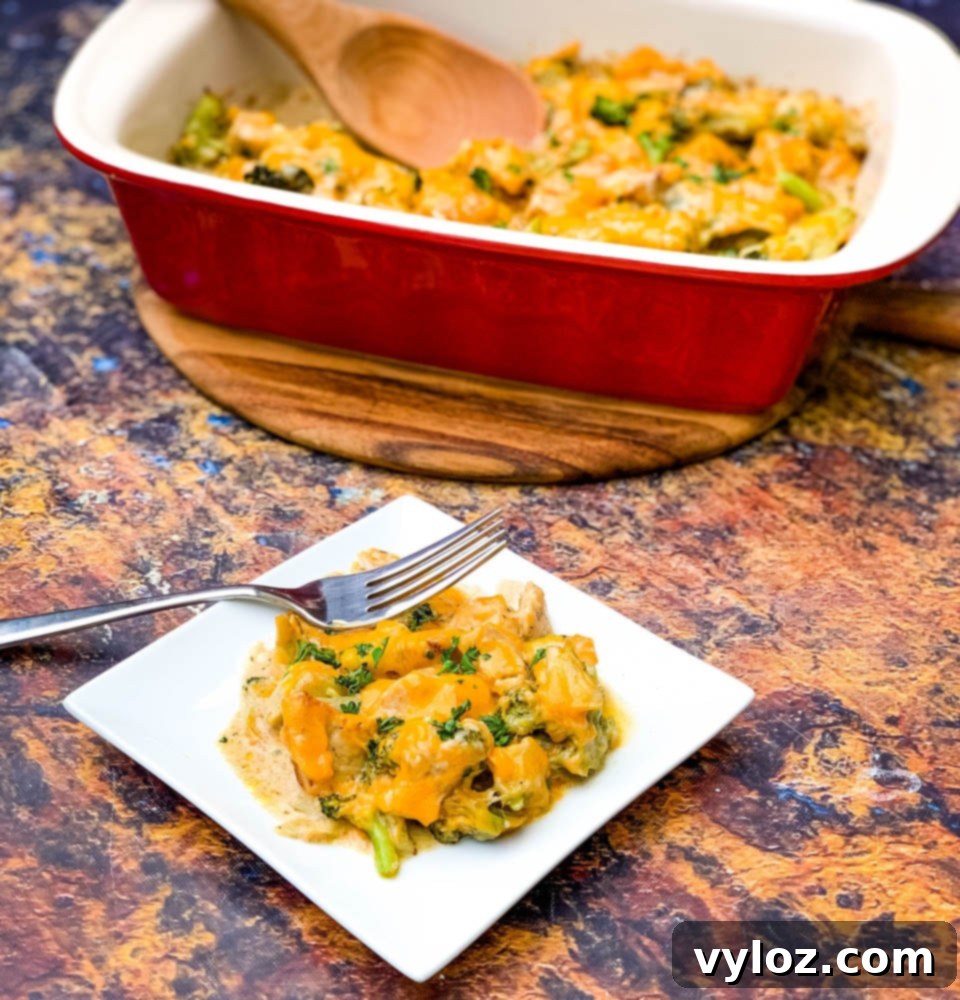 Easy Keto Chicken Broccoli Cheese Bake 2 Keto Broccoli Cheese Casserole on a white plate and in a red baking dish