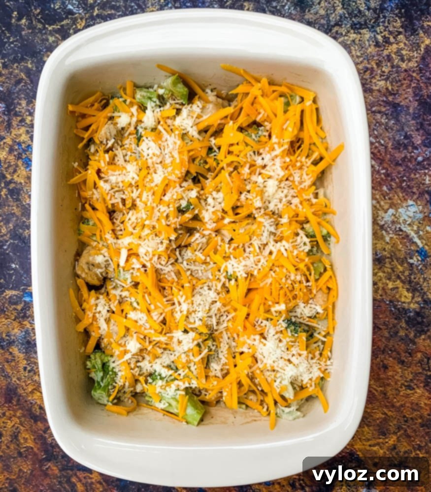 Easy Keto Chicken Broccoli Cheese Bake 9 uncooked Keto Broccoli Cheese Casserole in a baking dish