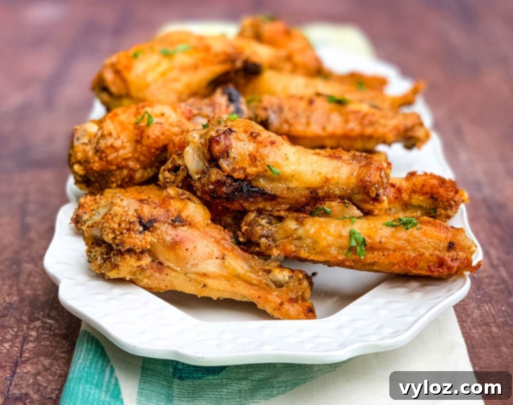 Platter of delicious air fryer keto fried chicken wings ready to serve