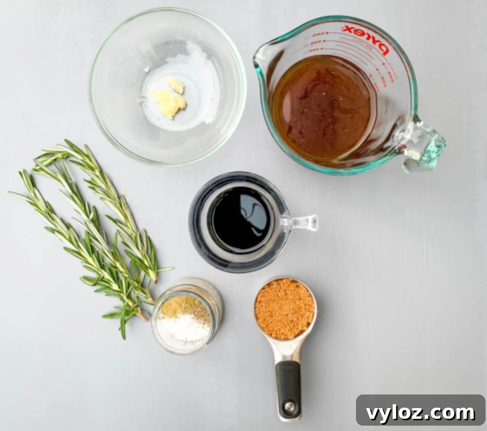 minced garlic, beef broth, balsamic vinegar, brown sugar, and rosemary