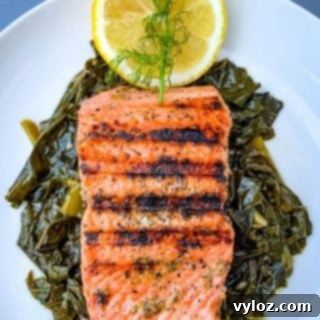 Perfectly Pan-Seared Salmon 9 pan seared cast iron salmon on a white plate with greens