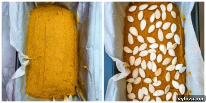 Freshly baked keto low carb pumpkin bread in a loaf pan, cooling down