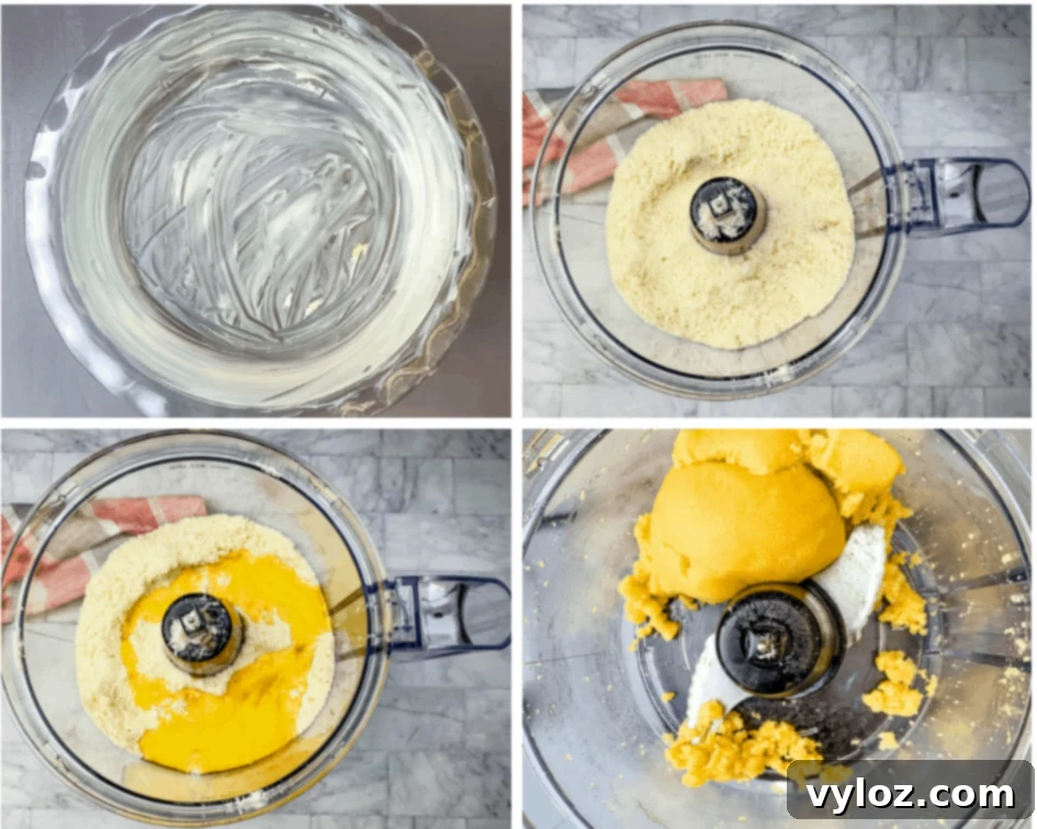 collage photo of keto low carb crust in a food processor