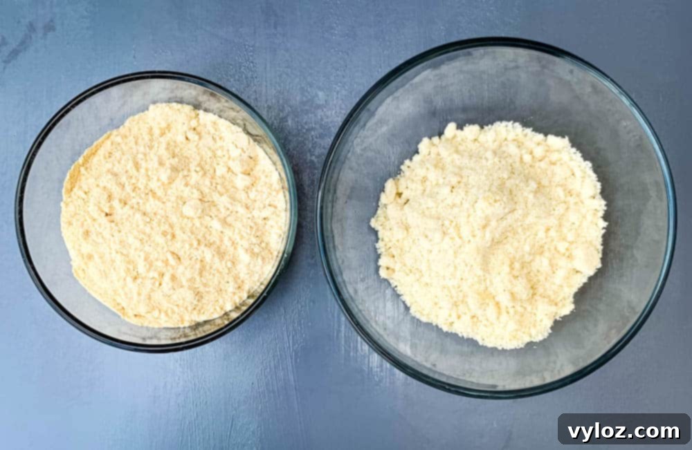 coconut and almond flour in glass bowls