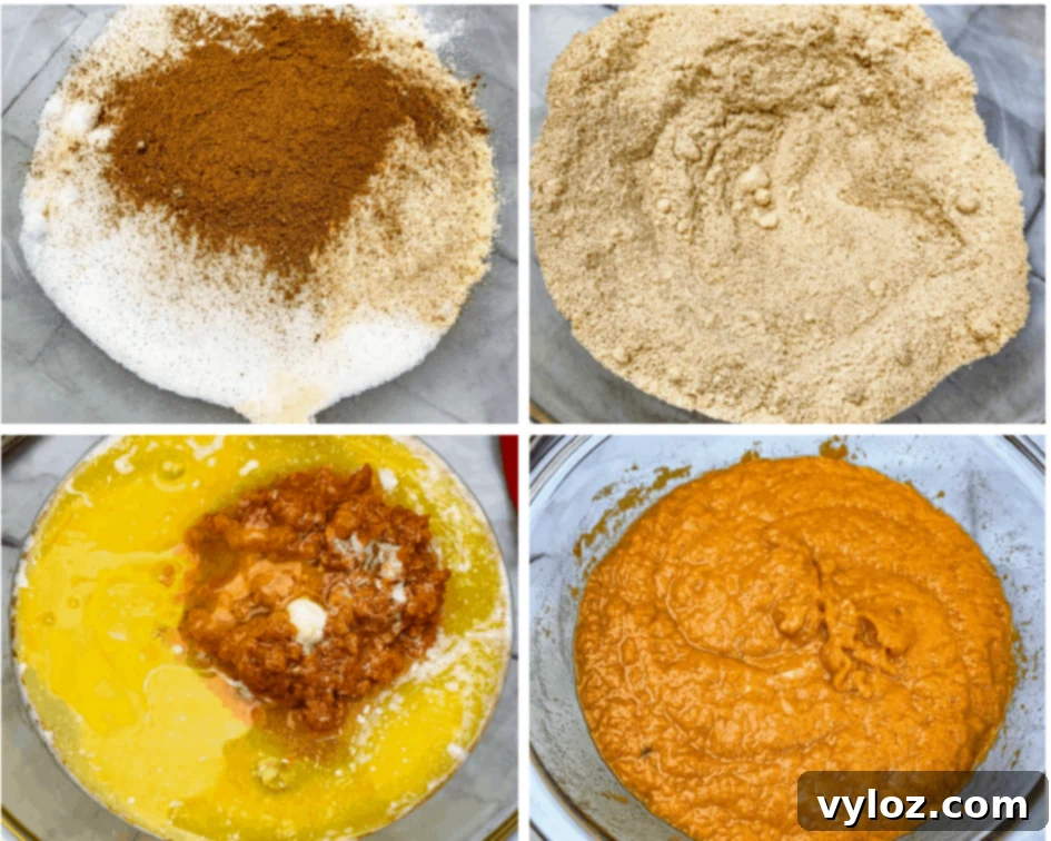 collage photo of keto low carb pumpkin batter in glass bowls