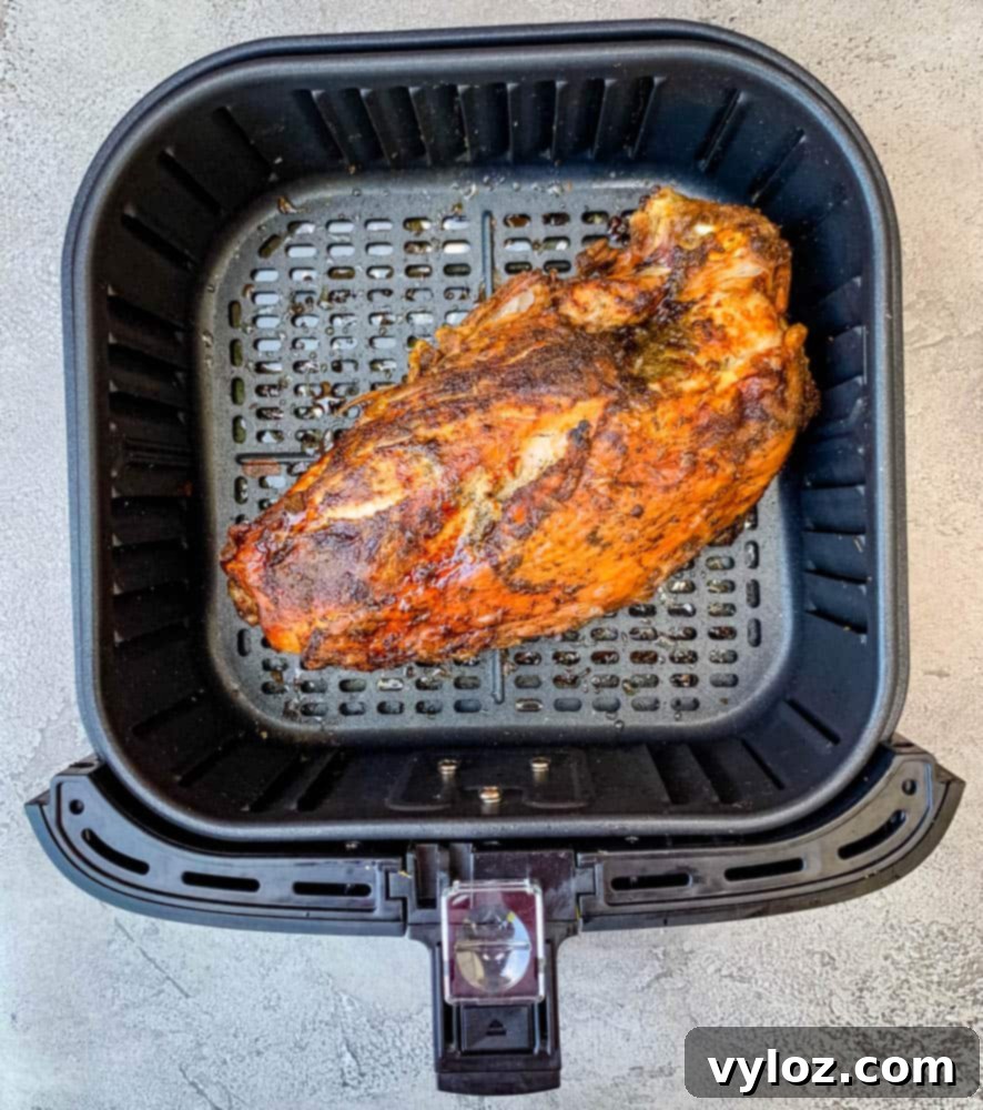 cooked roasted turkey breast in an air fryer
