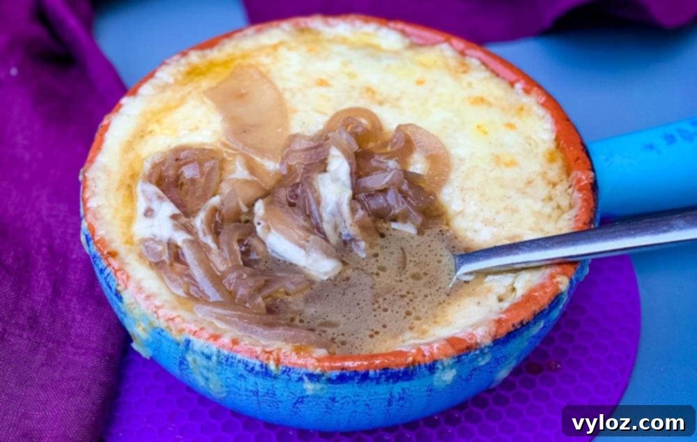 Effortless Instant Pot French Onion Soup 2 Instant Pot French onion soup in a bowl with cheese