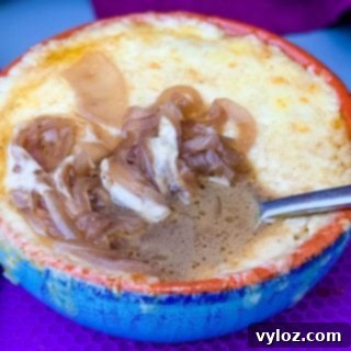 Effortless Instant Pot French Onion Soup 15 Instant Pot French onion soup in a bowl with cheese