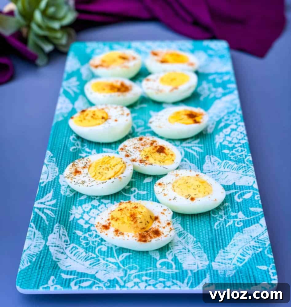 air fryer hard boiled eggs on a blue plate
