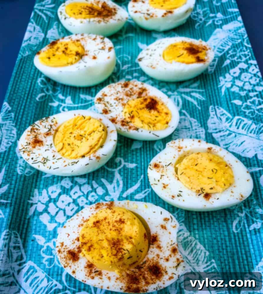 air fryer hard boiled eggs on a blue plate